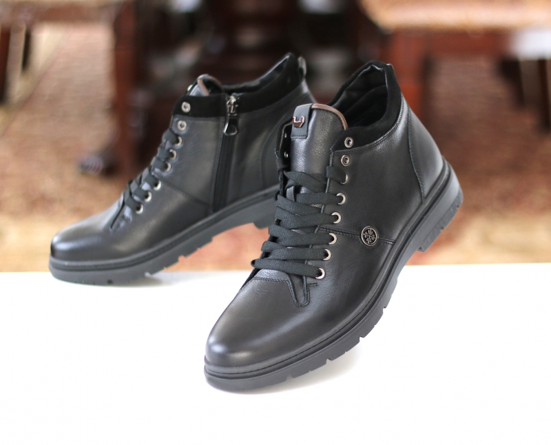 Winter boots (Черевики) на натуральному хутрі  М чорний шкіра 3210624-ш KADAR