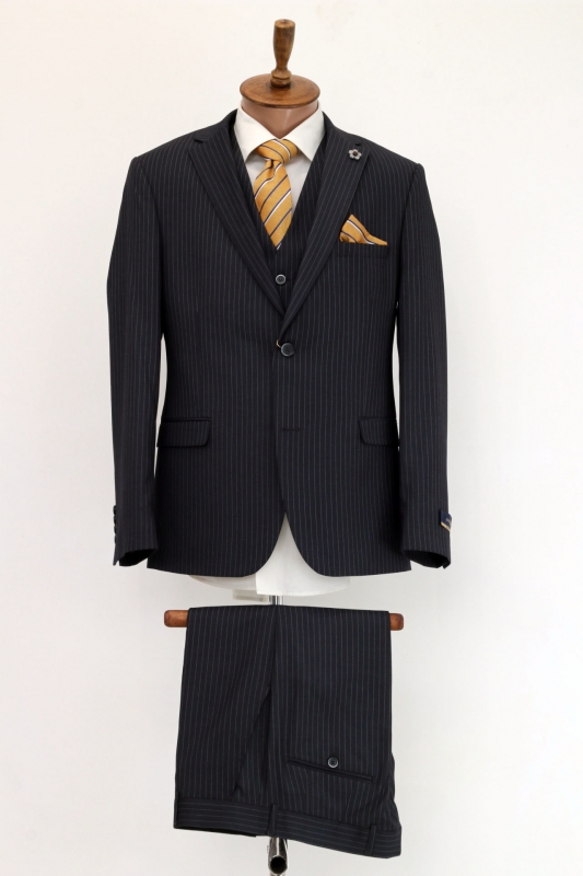 Чоловічий одяг Класичні костюми SLIM FIT полоска М чорний 76% WOOL, 20% POLYAMID, 4% LUCRA C-44 GONZALES