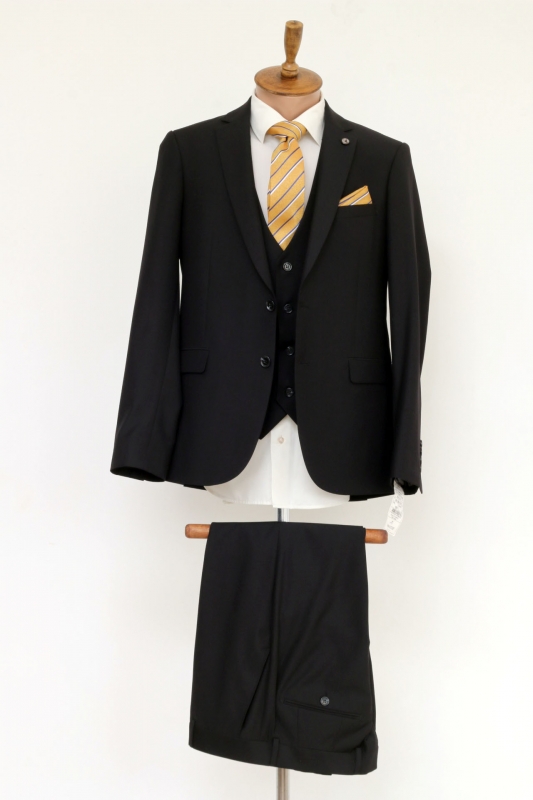 Чоловічий одяг Класичні костюми SLIM FIT ТРОЙКА М чорний 80% WOOL, 20% VISCOSE 420 ROMASTER