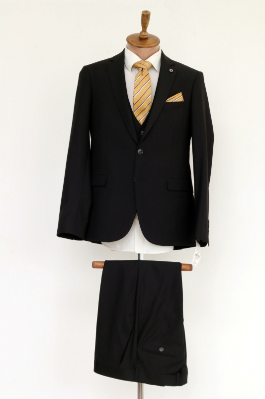Чоловічий одяг Класичні костюми SLIM FIT ТРОЙКА М чорний 80% WOOL, 20% VISCOSE 420 ROMASTER