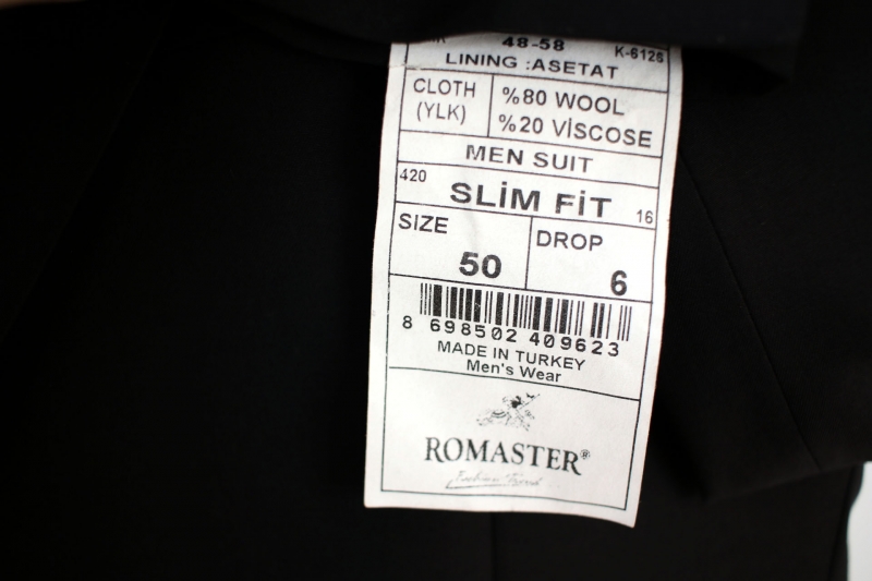 Чоловічий одяг Класичні костюми SLIM FIT ТРОЙКА М чорний 80% WOOL, 20% VISCOSE 420 ROMASTER